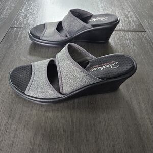 Skechers Sandals Size 9 CALI Rumblers Heathering Heights Gray Wedge Heel Slide